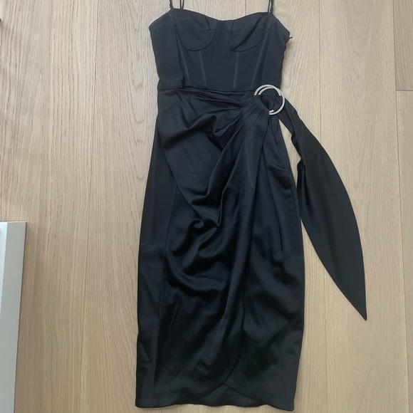 JONATHAN SIMKHAI CREPE SATIN BUSTIER WRAP DRESS - Picture 8 of 10